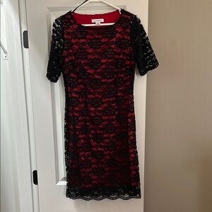 Liz Claiborne Black Red Sheath Dress Cocktail Short Sleeve